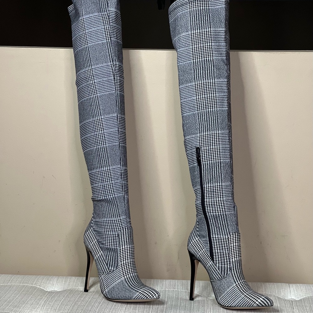 Beth Multi Plaid Pull on Stretch Tall Boots - Picture 4 of 13